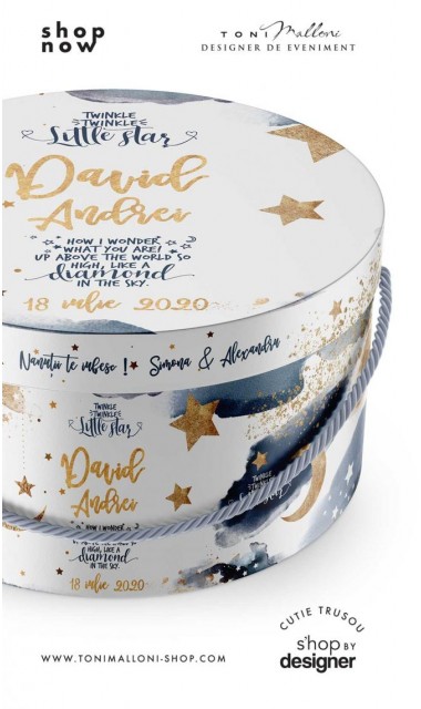Cutie trusou botez Twinkle Twinkle Little Star cu stelute aurii 3